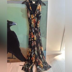 Women's Black Floral Wrap Jumpsuit